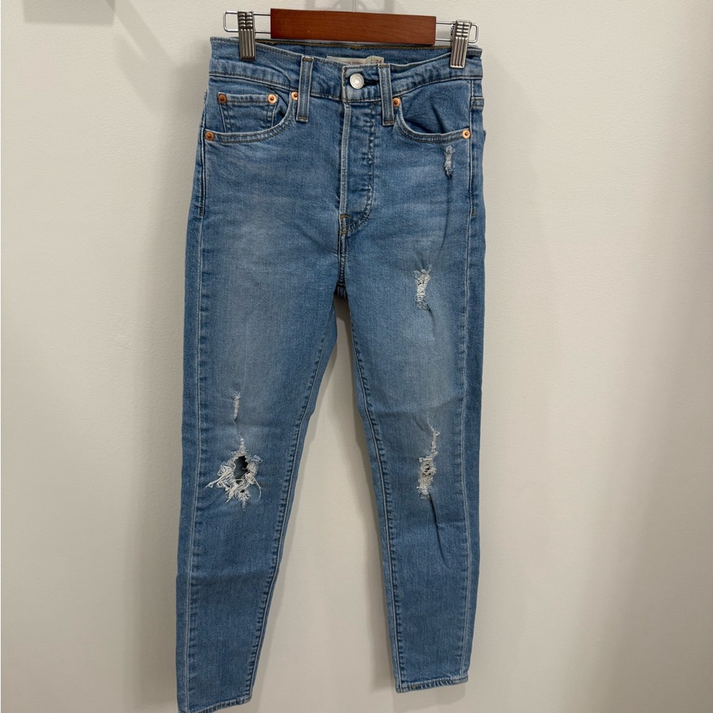 Levi's Light Blue Distressed Cropped Jeans